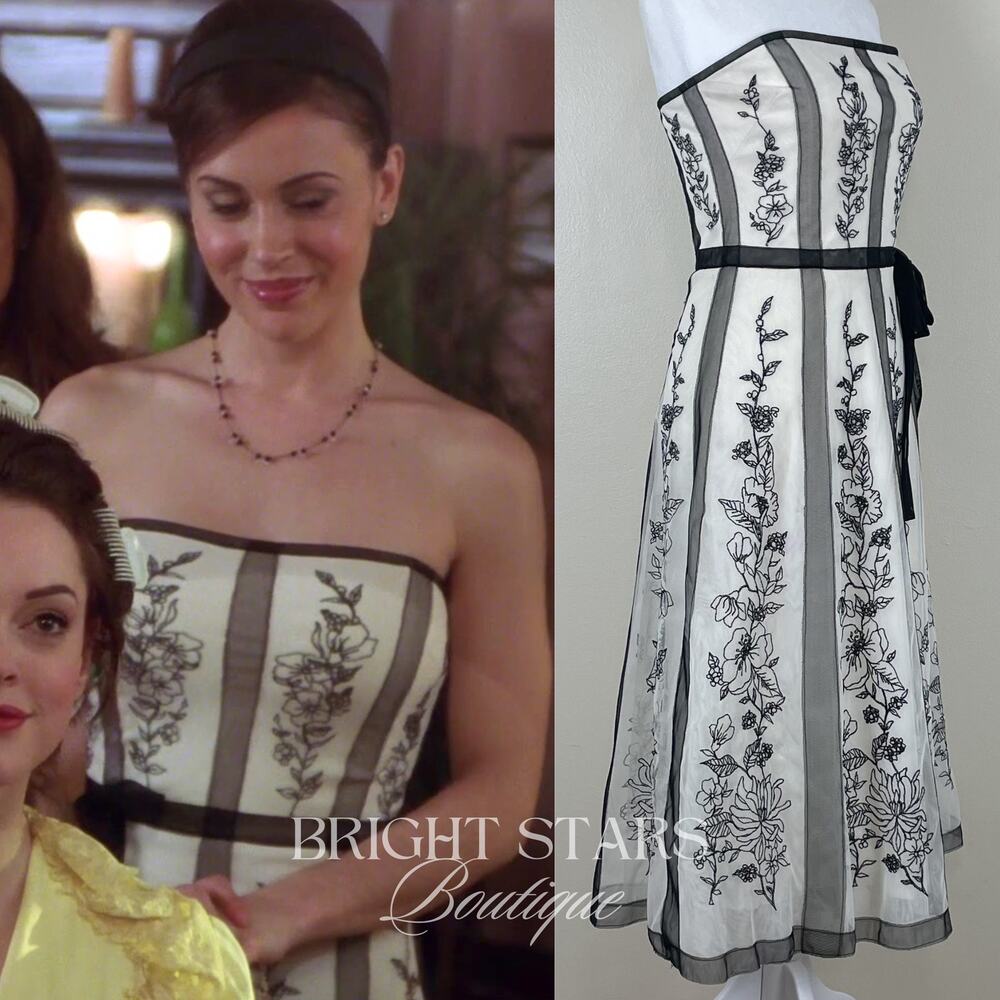 Rare Black and White Lace Strapless Dress ASO Charmed Piper Phoebe Halliwell - Picture 4 of 11